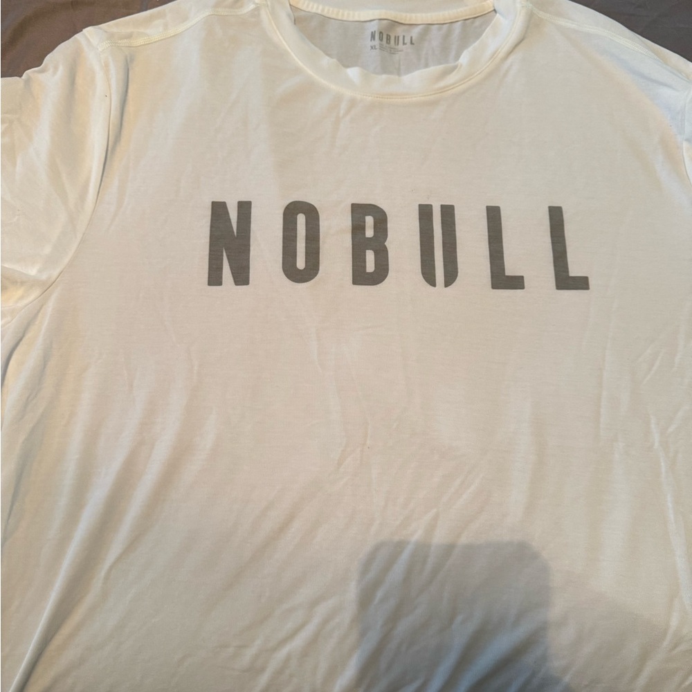 NOBULL White Crewneck Tee with Grey Logo Print
